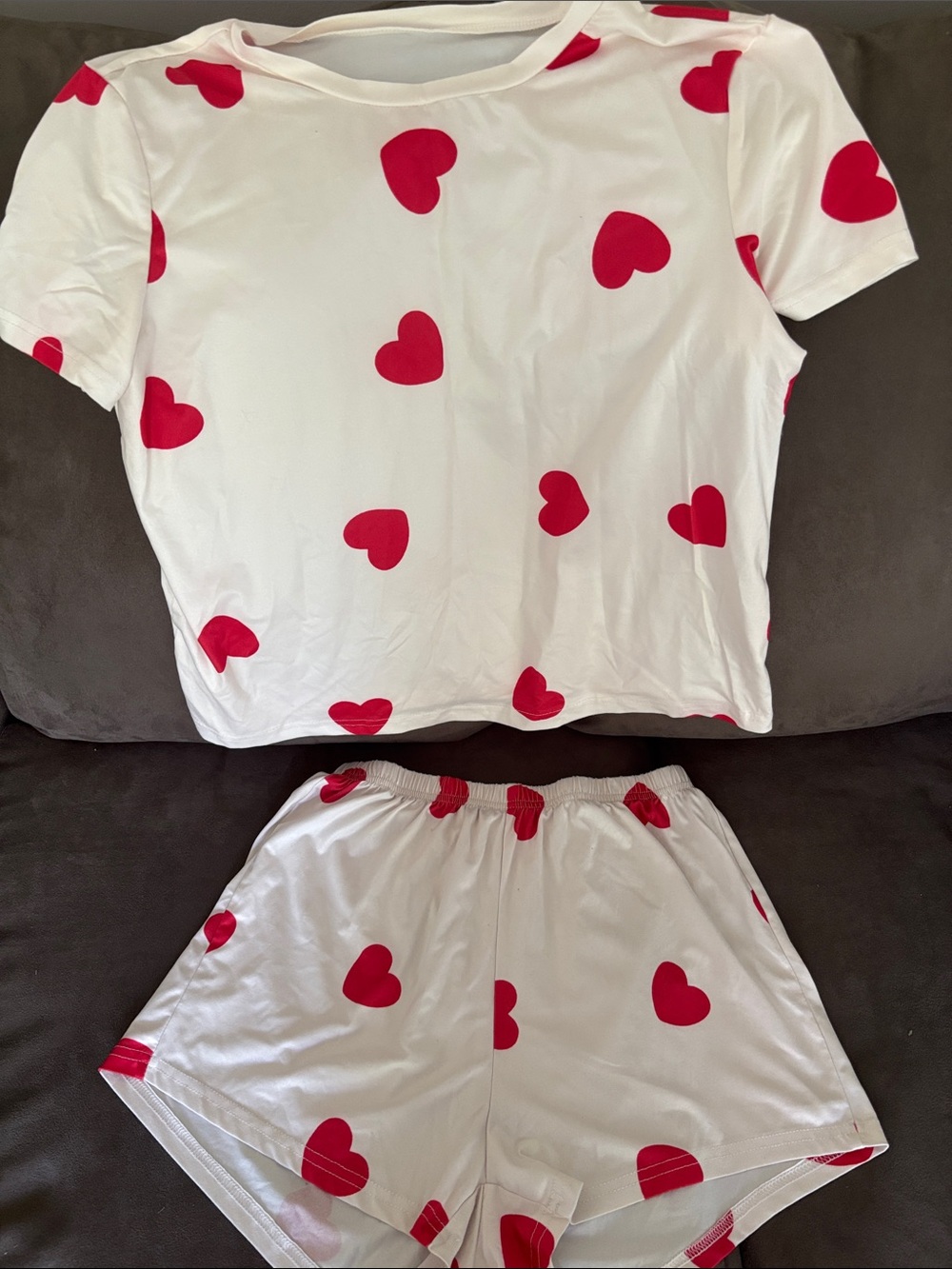 White Heart Print Two-Piece Lounge Set - Red Hearts